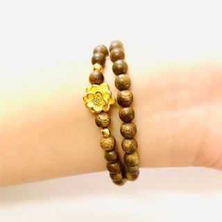 VÒNG TAY HAI TẦNG TRẦM HƯƠNG TỐC THIÊN NHIÊN PHỐI CHARM BẠC TA XI VÀNG - THẮNG GIANG