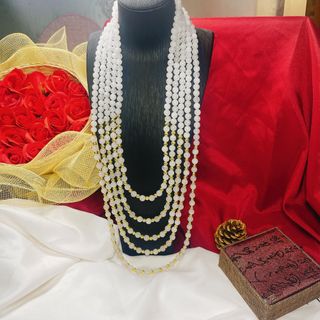 CHUỖI VÒNG CỔ NĂM TẦNG THẠCH ANH TRẮNG THIÊN NHIÊN PHỐI BI XI VÀNG - THẮNG GIANG
