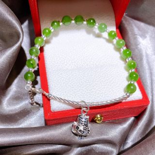 VÒNG TAY THẠCH ANH MÀU NGỌC BÍCH PHỐI CHARM MÈO THẦN TÀI BẠC TA CAO CẤP - THẮNG GIANG