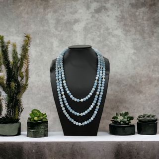 CHUỖI VÒNG CỔ ĐÁ THẠCH ANH MÀU AQUAMARINE BA TẦNG HẦU DÂNG - THẮNG GIANG
