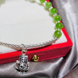 VÒNG TAY THẠCH ANH MÀU NGỌC BÍCH PHỐI CHARM MÈO THẦN TÀI BẠC TA CAO CẤP - THẮNG GIANG