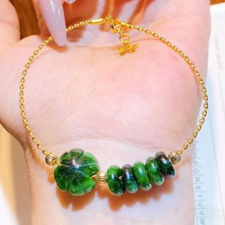 VÒNG TAY BẠC TA GẮN CỎ BỐN LÁ NGŨ ĐIẾU NGỌC CẨM THẠCH SƠN THỦY THIÊN NHIÊN - THẮNG GIANG