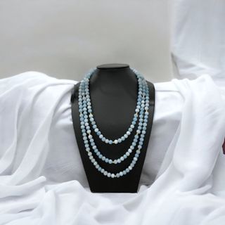 CHUỖI VÒNG CỔ ĐÁ THẠCH ANH MÀU AQUAMARINE BA TẦNG HẦU DÂNG - THẮNG GIANG