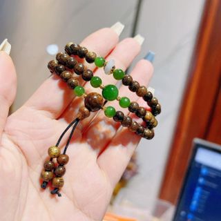 VÒNG TAY TRẦM HƯƠNG TỐC THIÊN NHIÊN PHỐI ĐIẾU CẨM THẠCH ỐP CHARM - THẮNG GIANG