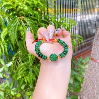VÒNG TAY CỎ BỐN LÁ NGỌC CẨM THẠCH SƠN THỦY THIÊN NHIÊN BI KIM TIỀN VÀNG TÂY 10 KARA - THẮNG GIANG
