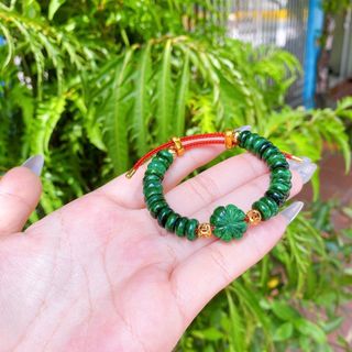 VÒNG TAY CỎ BỐN LÁ NGỌC CẨM THẠCH SƠN THỦY THIÊN NHIÊN BI KIM TIỀN VÀNG TÂY 10 KARA - THẮNG GIANG