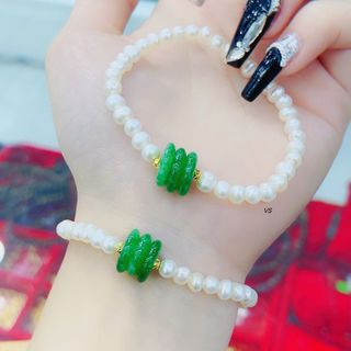VÒNG TAY NGỌC TRAI NUÔI NƯỚC NGỌT THIÊN NHIÊN PHỐI TAM ĐIẾU NGỌC CẨM THẠCH - THẮNG GIANG