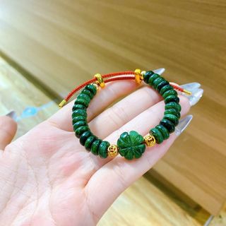 VÒNG TAY CỎ BỐN LÁ NGỌC CẨM THẠCH SƠN THỦY THIÊN NHIÊN BI KIM TIỀN VÀNG TÂY 10 KARA - THẮNG GIANG
