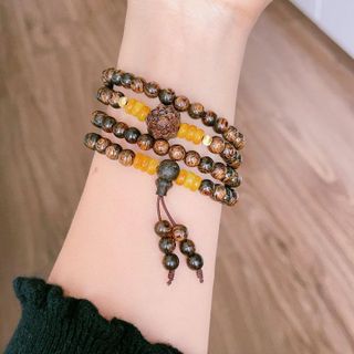 VÒNG TAY TRẦM HƯƠNG SÁNH THIÊN NHIÊN PHỐI ĐÁ CẨM THẠCH ĐIẾU MINI - THẮNG GIANG