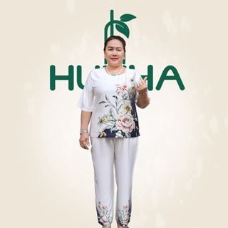 E236 - Đồ bộ trung niên nữ HUY HÀ , chất vải lụa tơ tằm , áo cổ tròn quần 9 tất