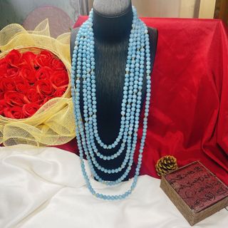 CHUỖI VÒNG CỔ THẠCH ANH MÀU AQUAMARINE THIÊN NHIÊN NĂM TẦNG - THẮNG GIANG