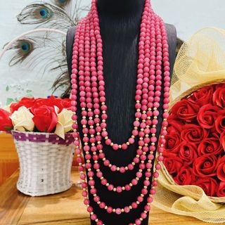 CHUỖI VÒNG CỔ HẦU DÂNG THẠCH ANH HỒNG DÁNG DÀI ĐÍNH HẠT BI PHAY - THẮNG GIANG