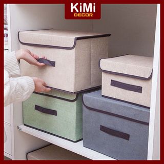 Combo 2 HỘP VẢI Đựng Đồ, Quần Áo, Đồ Lót Gấp Gọn -Thùng Đựng Đa Năng Có Nắp Đậy Khung Cứng - KiMi Decor