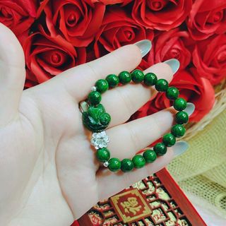 VÒNG TAY HỒ LY NGỌC CẨM THẠCH SƠN THỦY THIÊN NHIÊN PHỐI HOA SEN BẠC TA - THẮNG GIANG