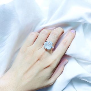 NHẪN HỒ LY THẠCH ANH TRẮNG THIÊN NHIÊN BỌC BẠC TA - THẮNG GIANG