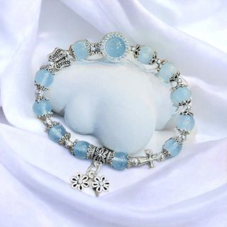 VÒNG TAY CHARM BẠC TA CHUẨN PHỐI ĐÁ AQUAMARINE THIÊN NHIÊN - THẮNG GIANG giá sỉ