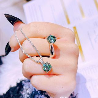 BỘ TRANG SỨC BẠC Ý XI BẠCH KIM GẮN KIM CƯƠNG MOISSANITE 8 LY - THẮNG GIANG