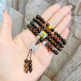 VÒNG TAY TRẦM SÁNH CHÌM PHỐI CHARM VÀNG TAY 24 KARA VÀ CẨM THẠCH - THẮNG GIANG