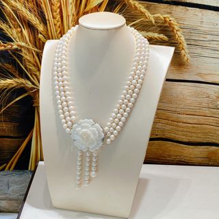 VÒNG CỔ BA TẦNG NGỌC TRAI NUÔI NƯỚC NGỌT THIÊN NHIÊN - THẮNG GIANG