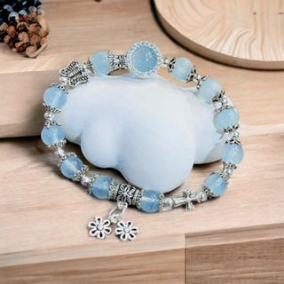 VÒNG TAY CHARM BẠC TA CHUẨN PHỐI ĐÁ AQUAMARINE THIÊN NHIÊN - THẮNG GIANG
