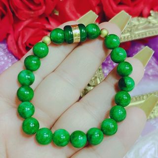 VÒNG TAY NGỌC CẨM THẠCH PHỐI LU THỐNG GIÁC VÀNG 24 KARA - THẮNG GIANG