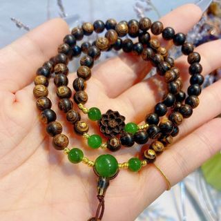 VÒNG TAY SEN TRẦM HƯƠNG SÁNH CHÌM THIÊN NHIÊN PHỐI HẠT NGỌC BÍCH - THẮNG GIANG
