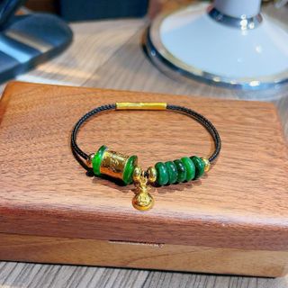 VÒNG TAY TÚI TIỀN VÀNG TÂY 10 KARA NGŨ ĐIẾU NGỌC CẨM THẠCH SƠN THỦY THIÊN NHIÊN - THẮNG GIANG