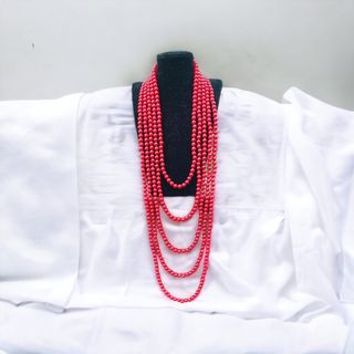CHUỖI VÒNG CỔ NĂM TẦNG MÃ NÃO ĐỎ DÁNG DÀI HẦU DÂNG - THẮNG GIANG