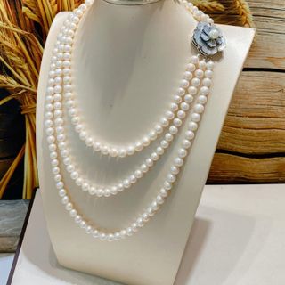 VÒNG CỔ BA TẦNG NGỌC TRAI NUÔI NƯỚC NGỌT THIÊN NHIÊN - THẮNG GIANG
