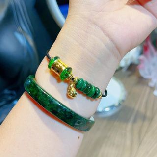 VÒNG TAY TÚI TIỀN VÀNG TÂY 10 KARA NGŨ ĐIẾU NGỌC CẨM THẠCH SƠN THỦY THIÊN NHIÊN - THẮNG GIANG