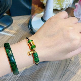 VÒNG TAY TÚI TIỀN VÀNG TÂY 10 KARA NGŨ ĐIẾU NGỌC CẨM THẠCH SƠN THỦY THIÊN NHIÊN - THẮNG GIANG