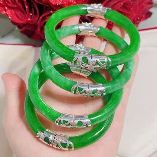 VÒNG TAY NGỌC CẨM THẠCH THIÊN NHIÊN BỌC BẠC TA - THẮNG GIANG