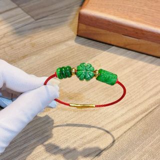 VÒNG TAY CỎ BỐN LÁ TAM ĐIẾU LU THỐNG NGỌC CẨM THẠCH THIÊN NHIÊN - THẮNG GIANG