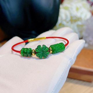 VÒNG TAY CỎ BỐN LÁ TAM ĐIẾU LU THỐNG NGỌC CẨM THẠCH THIÊN NHIÊN - THẮNG GIANG