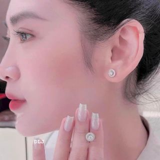 BÔNG TAI NỤ TRÒN BẠC Ý XI BẠCH KIM GẮM KIM CƯƠNG MOISSANITE TẶNG KÈM KIỂM ĐỊNH QUỐC TẾ - THẮNG GIANG