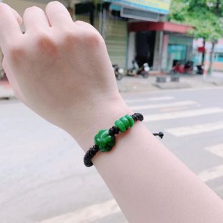 VÒNG TAY CỎ BỐN LÁ TAM ĐIẾU NGỌC CẨM THẠCH TẾT DÂY ĐEN - THẮNG GIANG