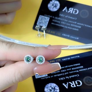 BÔNG TAI NỤ TRÒN BẠC Ý XI BẠCH KIM GẮM KIM CƯƠNG MOISSANITE TẶNG KÈM KIỂM ĐỊNH QUỐC TẾ - THẮNG GIANG