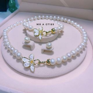 BỘ TRANG SỨC NGỌC TRAI NUÔI NƯỚC NGỌT THIÊN NHIÊN KHÓA HOA - THẮNG GIANG