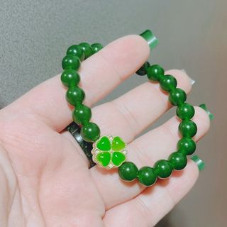 VÒNG TAY CỎ BỐN LÁ THẠCH ANH MÀU NGỌC BÍCH 6 LY - THẮNG GIANG