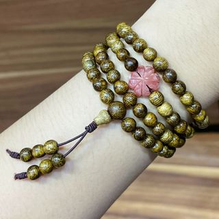 VÒNG TAY TRẦM HƯƠNG TỐC PHỐI CỎ BỐN LÁ ĐÁ ĐÀO HOA THIÊN NHIÊN - THẮNG GIANG
