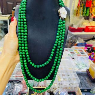 VÒNG CỔ BA TẦNG NGỌC CẨM THẠCH KHÓA HOA XÀ CỪ - THẮNG GIANG