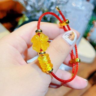 VÒNG TAY CỎ BỐN LÁ NGŨ ĐIẾU THẠCH ANH TÓC VÀNG THIÊN NHIÊN - THẮNG GIANG