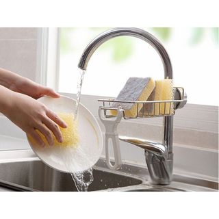 Kệ Khay Inox Gắn Vòi Để Miếng Rửa Bát Chén Đa Năng , Giá Treo Vòi Inox