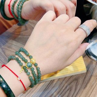 VÒNG TAY NGỌC LAM PHỐI CHARM VÀNG CÓ THẺ HÓA ĐƠN - THẮNG GIANG