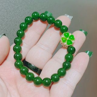 VÒNG TAY CỎ BỐN LÁ THẠCH ANH XANH MÀU NGỌC BÍCH 8 LY - THẮNG GIANG