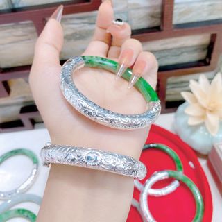 [ 1 CHIẾC ] VÒNG TAY ĐÁ CẨM THẠCH LÝ THIÊN NHIÊN BỌC BẠC TA TRẠM RỒNG - THẮNG GIANG