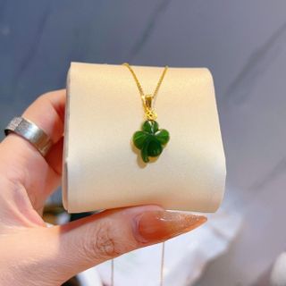 MẶT DÂY CHUYỀN CỎ BỐN LÁ NGỌC BÍCH THIÊN NHIÊN CAO CẤP MÓC MẶT VÀNG TÂY 10 KARA - THẮNG GIANG