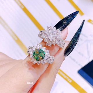 NHẪN HOA BẠC Ý XI BẠCH KIM GẮN KIM CƯƠNG MOISSANITE 8 LY TẶNG KÈM KIỂM ĐỊNH QUỐC TẾ - THẮNG GIANG