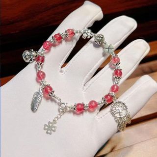 VÒNG TAY THẠCH ANH DÂU TÂY PHỐI CHARM BẠC TA CAO CẤP - THẮNG GIANG