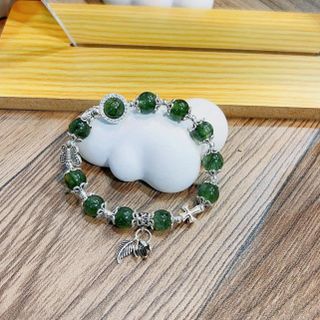 VÒNG TAY CHARM BẠC TA PHỐI ĐÁ THẠCH ANH TÓC XANH THIÊN NHIÊN - THẮNG GIANG